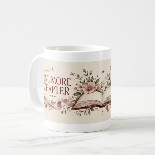De Café Caneca Floral Literária Mais Um Capítulo (One More Chapter Literary Floral Mug — digital mockup.)