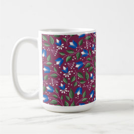 De Café Caneca Floral no Borgonha e Azul Profundo