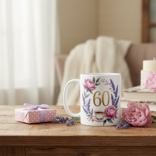 De Café Caneca Floral Personalizada para o 60º Aniversário