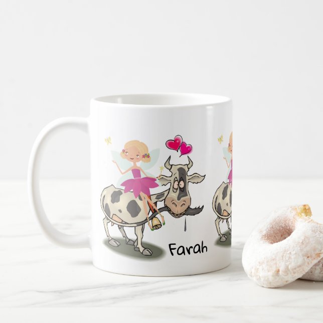 De Café Caneca Floral Pink Hearts Cow Fairy (Com Donut)