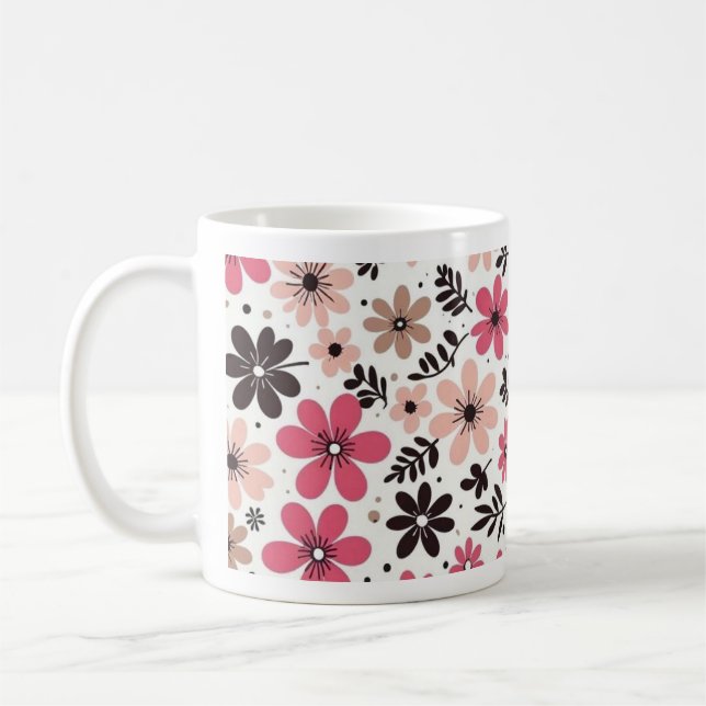 De Café Caneca Floral Rosa e Preta (Esquerda)