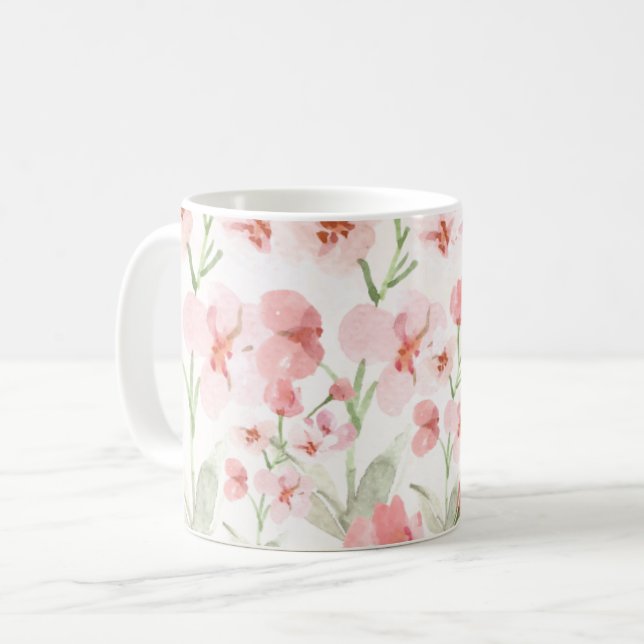 De Café Caneca Floral Rosa Elegante (Frente Esquerda)