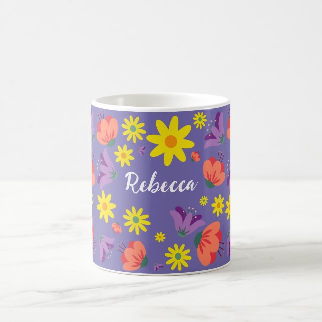De Café Caneca Floral Roxa Personalizada (Centro)