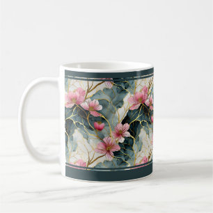 De Café Caneca Floral Vibrante com Design Asiático