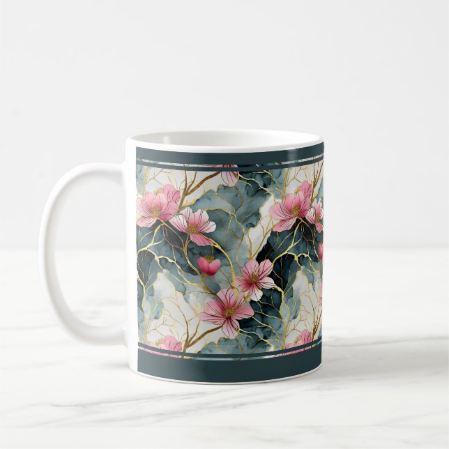 De Café Caneca Floral Vibrante com Design Asiático (Esquerda)