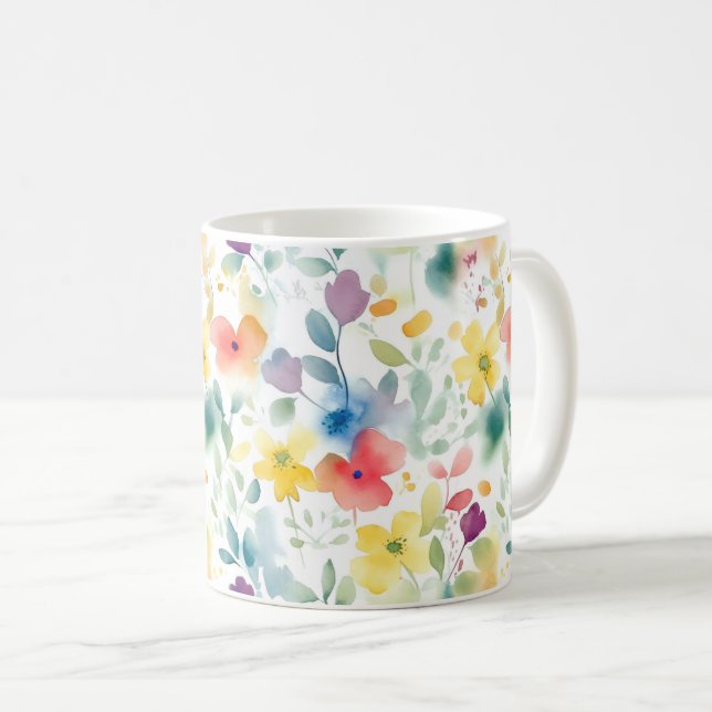 De Café Caneca Flores Primavera Watersolor (Frente Esquerda)