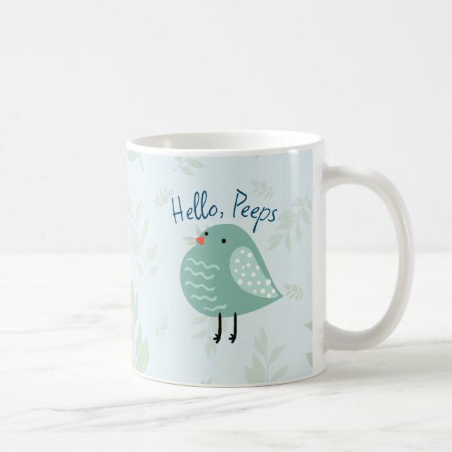 De Café Caneca Fofa com Pássaro "Olá Pessoal" (Direita)