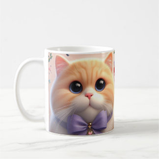 De Café Caneca Gato Fofo com Laço Roxo