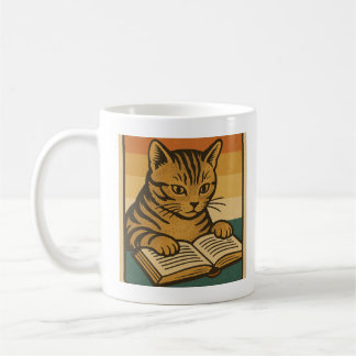 De Café Caneca Gato Lendo um Livro