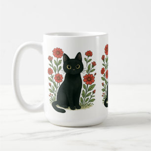 De Café Caneca Gato Preto & Flores Vermelhas