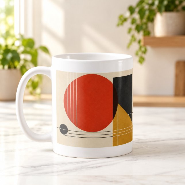 De Café Caneca Geométrica Abstrata Bauhaus Balance (Bauhaus Balance Abstract Geometric Mug — digital mockup.)