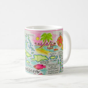 De Café Caneca Ilustrada das Ilhas Coloridas do Caribe