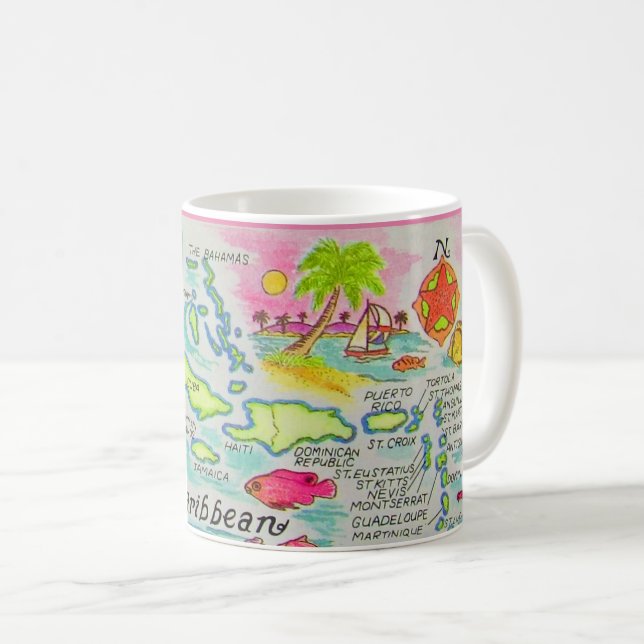 De Café Caneca Ilustrada das Ilhas Coloridas do Caribe (Frente Esquerda)