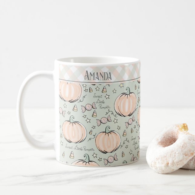 De Café Caneca Infantil Abóbora Doce Verde Pastel (Com Donut)
