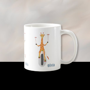 De Café Caneca infantil Girafa em um monociclo com nome