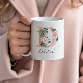 De Café Caneca Inicial Aquarela Floral - D