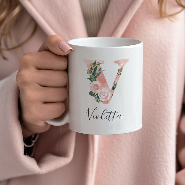De Café Caneca Inicial Floral Aquarela - V (Criador carregado)
