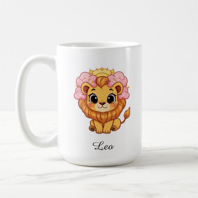 De Café Caneca Leo Zodíaco Celestial - Arte Leão Rosa (Esquerda)