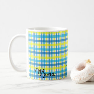 De Café Caneca Listra Azul Amarelo