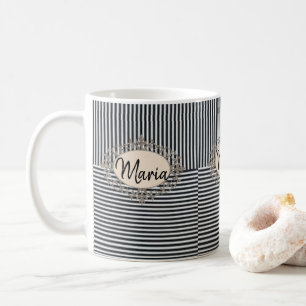 De Café Caneca Listra Preta Bege