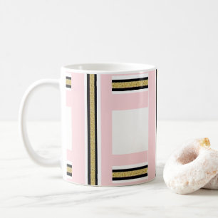 De Café Caneca Listra Preta Dourado Rosa e Branco