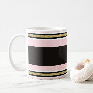 De Café Caneca Listra Preta Dourado Rosa e Branco