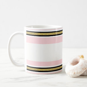 De Café Caneca Listra Preta Dourado Rosa e Branco