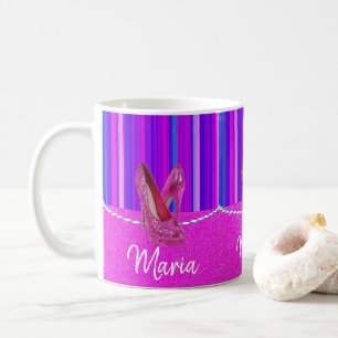 De Café Caneca Listra Rosa Roxo Salto Alto