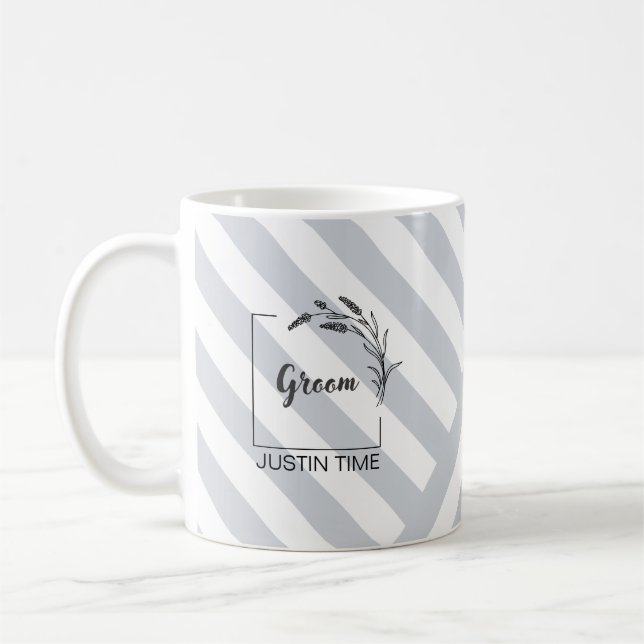 De Café Caneca Listrada Cinza Monograma Elegante (Esquerda)