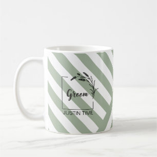De Café Caneca Listrada Verde Sage com Monograma Elegante