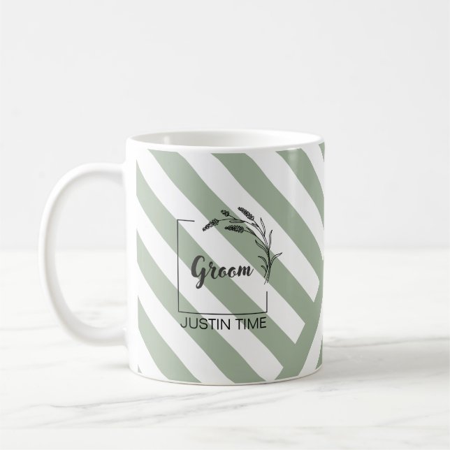 De Café Caneca Listrada Verde Sage com Monograma Elegante (Esquerda)