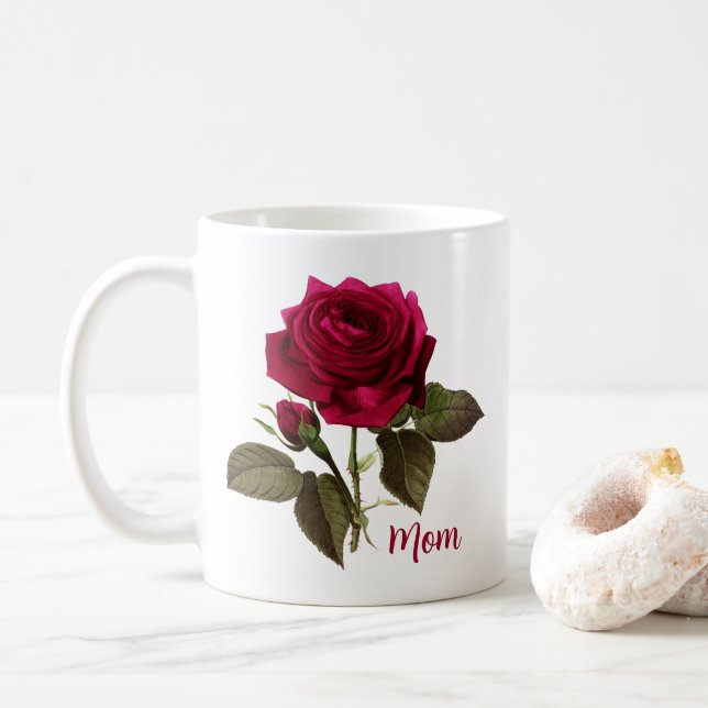 De Café Caneca Mãe Bonita Com Rosa - Nome Editável (Com Donut)