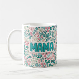 De Café Caneca Mama com Estilo Floral Boho em Azul Teal e 