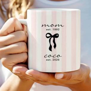 De Café Caneca Mamãe para Coco Laço Rosa Listras