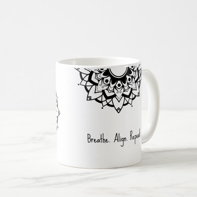De Café Caneca Mandala Preto e Branco (Frente Esquerda)