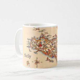 De Café Caneca Mapa Antigo Ilustrado da Sicília