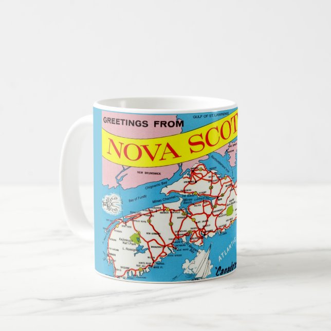 De Café Caneca Mapa Colorido Retro da Nova Escócia (Frente Esquerda)