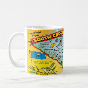 De Café Caneca Mapa Colorido Vintage da Carolina do Sul