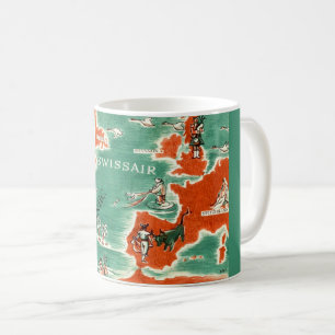 De Café Caneca Mapa Ilustrado Vintage da Swissair
