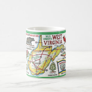 De Café Caneca Mapa Vintage Colorido da Virgínia Ocidental