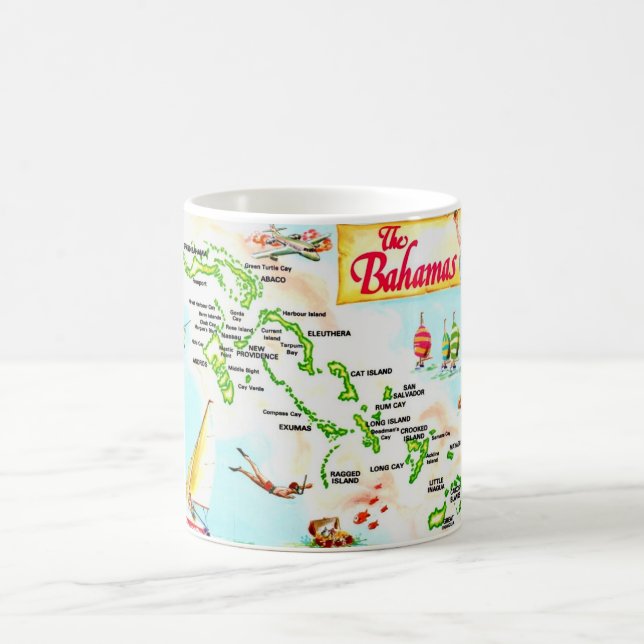 De Café Caneca Mapa Vintage das Ilhas Bahamas (Centro)