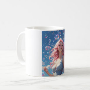 De Café Caneca Menina Anime Cabelo Rosa - Sonhos Bolhas Fa