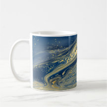 Caneca metálica azul e dourada