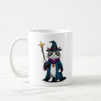 De Café Caneca Mini gato mago com cajado mágico