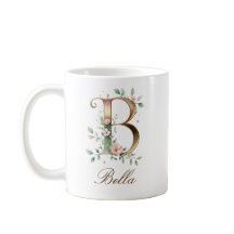 Caneca Monograma Floral Dourada Letra B Elegante