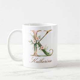 De Café Caneca Monograma Letra K Floral Ouro Elegante