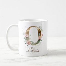 De Café Caneca Monograma Letra O Floral em Ouro Elegante
