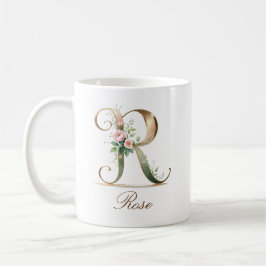 De Café Caneca Monograma Letra R Floral Ouro Elegante