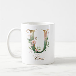 De Café Caneca Monograma Letra U Floral Ouro Elegante