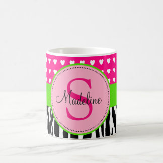 De Café Caneca monogrammed da zebra cor-de-rosa e verde